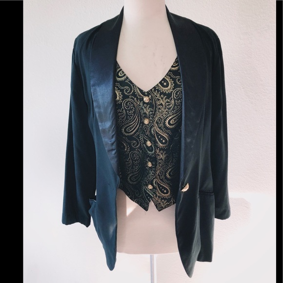 Authentic Original Vintage Style Jackets & Blazers - Vintage Tuxedo Blazer w/ Gold Lame